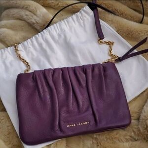 Marc Jacobs Ruched Purple Leather Crossbody Gold Chain Shoulder Bag